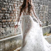 Romantic A-Line Long Sleeves Lace Wedding Dresses - Thumbnail 2