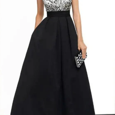 A-line elegant boat neck sleeveless formal evening dress with appliques - Thumbnail 4