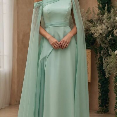 Green sheath prom dresses one shoulder evening gowns formal party gowns - Thumbnail 4