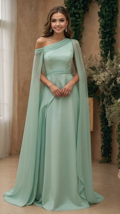 Green Sheath Prom Dresses One Shoulder Evening Gowns Formal Party Gowns