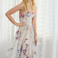 Goddess Floral Tulle and Lace Evening Party Dress - Thumbnail 2