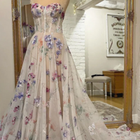 Goddess Floral Tulle and Lace Evening Party Dress - Thumbnail 1