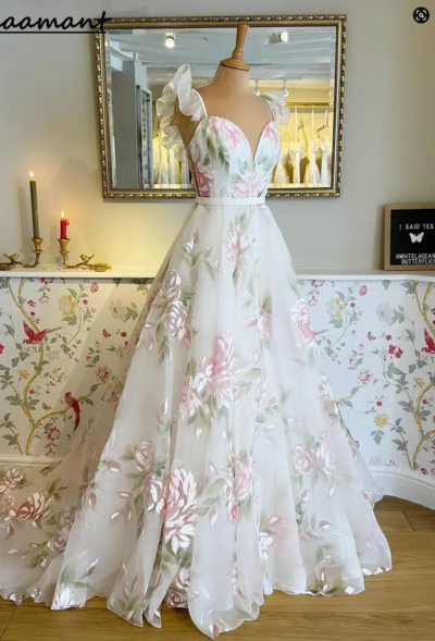Romantic Floral Spaghetti Strap Long Maxi Dress for Women