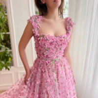  Elegant Princess Style Pink Square Collar Ball Gown Dress - Thumbnail 3