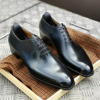 Handmade men's black leather new derby style lace up dress shoes