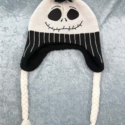 Nightmare before christmas jack skellington black and white beanie with braids