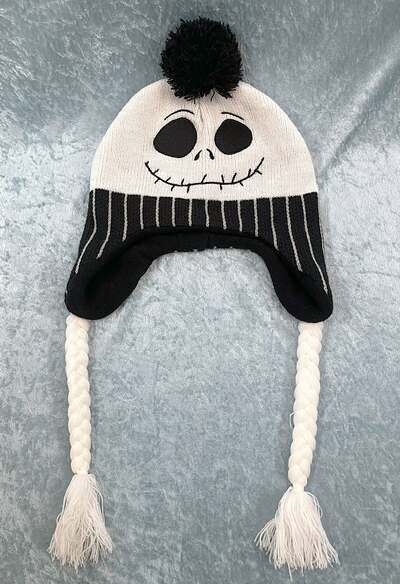Nightmare Before Christmas Jack Skellington Black and White Beanie with Braids
