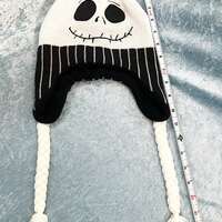 Nightmare Before Christmas Jack Skellington Black and White Beanie with Braids - Thumbnail 2