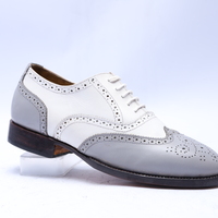 Crafted Leather Handmade Men Classic Gray White Leather Wingtip Oxford Dress Shoes - Thumbnail 2