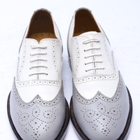 Crafted Leather Handmade Men Classic Gray White Leather Wingtip Oxford Dress Shoes - Thumbnail 1
