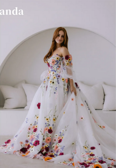 Elegant A-Line Floral Lace Embroidery Tulle Dress 