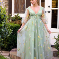 Green Sweetheart Embroidered Elegant Formal Gown - Thumbnail 3