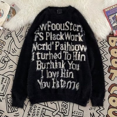 New american lettered loose pullover laid-back style knitted sweater top