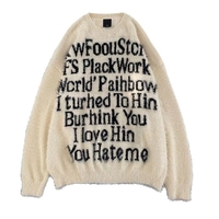 New American lettered loose pullover laid-back style knitted sweater top - Thumbnail 4