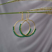 Green Onyx beaded Circle dangle earring, Brass 18k gold plated, Designer Handmade earring for women, Gifts jewelry