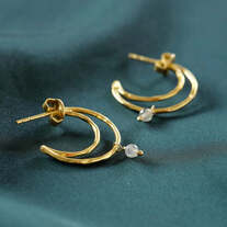 Crescent Moon Earring For women, Natural Labradorite beads stone 22k gold plated, Handmade earring, Gifts jewelry