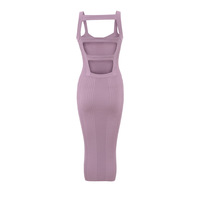 Square Neck Elastic Bodycon Knitted Dress - Thumbnail 2