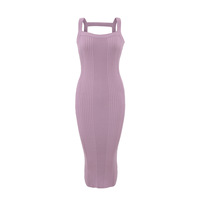 Square Neck Elastic Bodycon Knitted Dress - Thumbnail 3