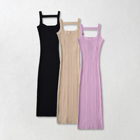 Square Neck Elastic Bodycon Knitted Dress - Thumbnail 1