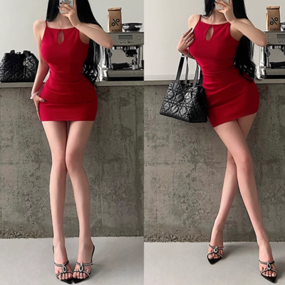 Pleated temperament hollow vest dress waist hip skirt - Thumbnail 3