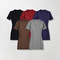 Sexy Basic V-Neck Hip-wrapped Short Sleeve Dress - Thumbnail 4