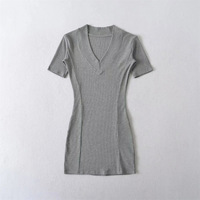 Sexy Basic V-Neck Hip-wrapped Short Sleeve Dress - Thumbnail 6