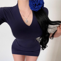 Sexy Basic V-Neck Hip-wrapped Short Sleeve Dress - Thumbnail 1