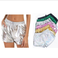 New laser solid color versatile elastic lace-up shorts and leather pants - Thumbnail 3
