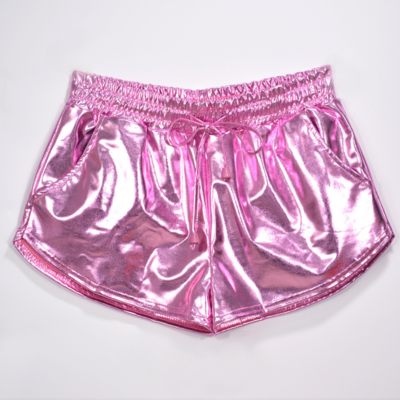 New laser solid color versatile elastic lace-up shorts and leather pants