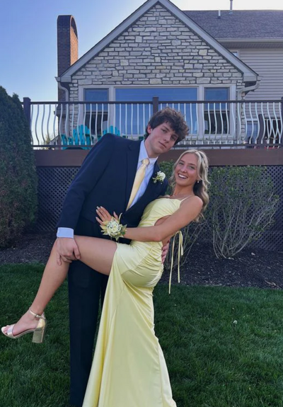 Fashion Sheath Yellow Open Back Prom Dress With Split