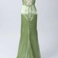 A Line Green Scoop Neck Lace-Up Back Prom Dress with Slit - Thumbnail 1