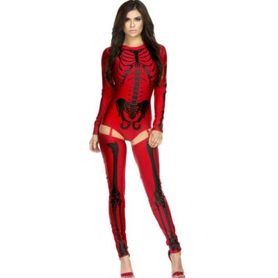 Halloween skull zombie costume – unisex cosplay uniform in black, red, gold, or white