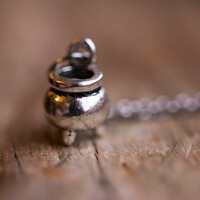 Halloween Wizard Pendant Necklace – Silver Witch’s Cauldron Charm on Water Wave Chain - Thumbnail 1