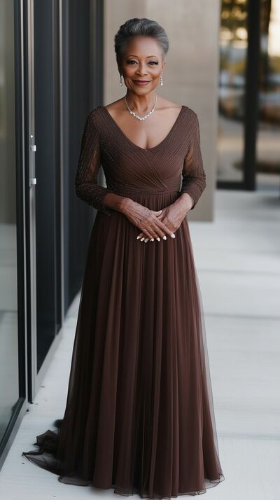 Elegant A Line Tulle Beading Crystals Mother Of The Bride/ Groom Dresses Formal Evening Dress