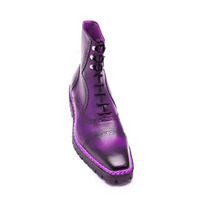 Crafted Leather Handmade Men Classic Purple Leather Norwegian Welted Ankle High Commando Boot - Thumbnail 1