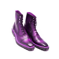 Crafted Leather Handmade Men Classic Purple Leather Norwegian Welted Ankle High Commando Boot - Thumbnail 2