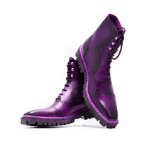 Crafted Leather Handmade Men Classic Purple Leather Norwegian Welted Ankle High Commando Boot - Thumbnail 3