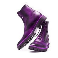 Crafted Leather Handmade Men Classic Purple Leather Norwegian Welted Ankle High Commando Boot - Thumbnail 4