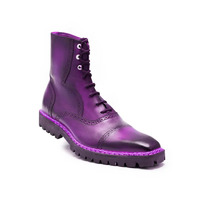 Crafted Leather Handmade Men Classic Purple Leather Norwegian Welted Ankle High Commando Boot - Thumbnail 5