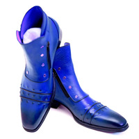 Crafted Leather Handmade Men Classic Blue Leather Jodhpur Boot with Zipper and Button - Thumbnail 5