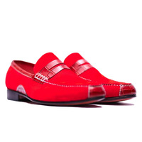 Crafted Leather Handmade Men Red Suede Crocodile/Alligator Strap Leather Dress Shoes - Thumbnail 2