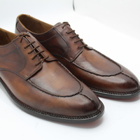 Crafted Leather Brown Split Toe Oxford Lace up Dress Shoes - Thumbnail 3