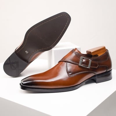 Genuine leather shoes buckle monk men's business shoes 2 colors - Thumbnail 1
