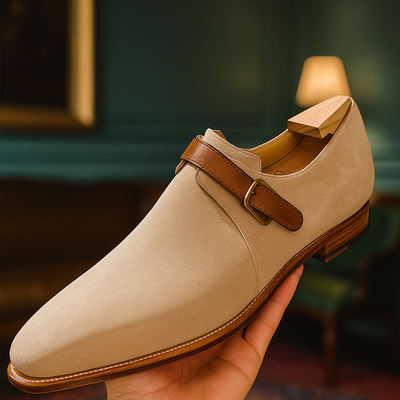 Handmade special edition beige color single monk strap shoes