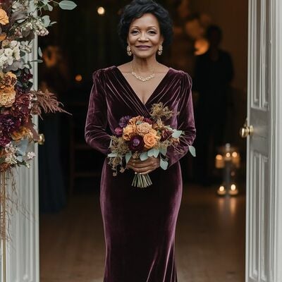 Elegant velvet long sleeve mother of the bride/ groom dresses formal evening dress