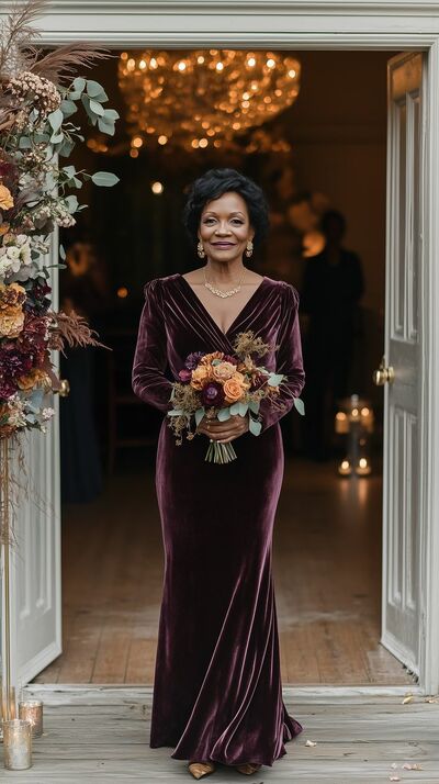 Elegant Velvet Long Sleeve Mother Of The Bride/ Groom Dresses Formal Evening Dress