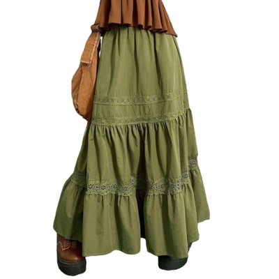 Boho retro a-line high waist long skirt for women