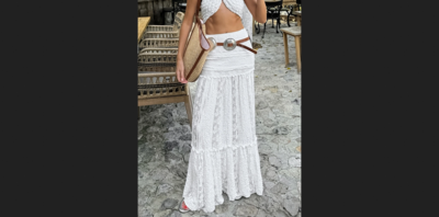  Elastic Waist Boho Lace Maxi Skirt