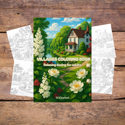 Coloring book - 100 fantasy villages coloring book, enchanted village, magical city, coloring book for adults, teens and kids