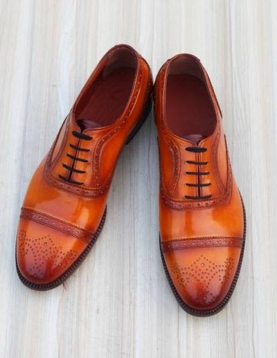 Crafted Leather Classic Tan Patina Leather Lace up Dress Shoes